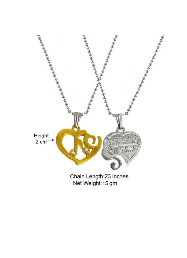 Two Pieces Couple Heart Shape Necklace by Menjewell 